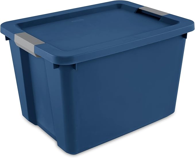Large Storage Bin, 20 Gallon Plastic Storage Container with Latch Lid, Blue