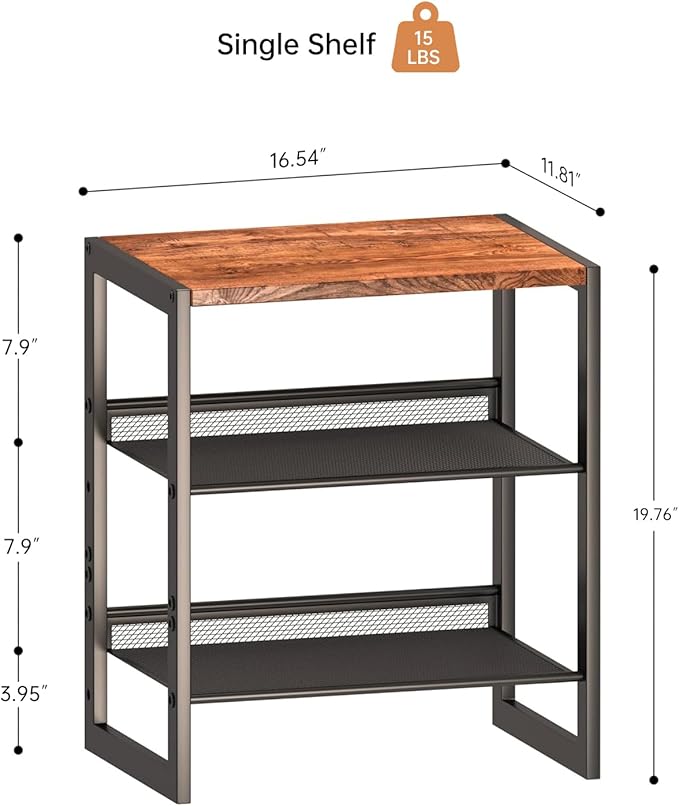 3 Tier Metal Shoe Rack, Sturdy Steel Frame with Rust-Proof Coating, MDF Top, Adjustable Flat Inclined Mesh Shelves, Anti-Tip Scratch-Resistant Feet, Sleek Show Rack for Entryway, Hallway, Garage