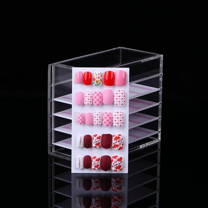5 Layers Nail/Acrylic Lash Extensions Storage Organizer,Cosmetic Makeup Container Box,Clear Case Cabinet Display for Nail Lash Supplies Artists,Home & Eyelash Salon (5 Layers for Nail)