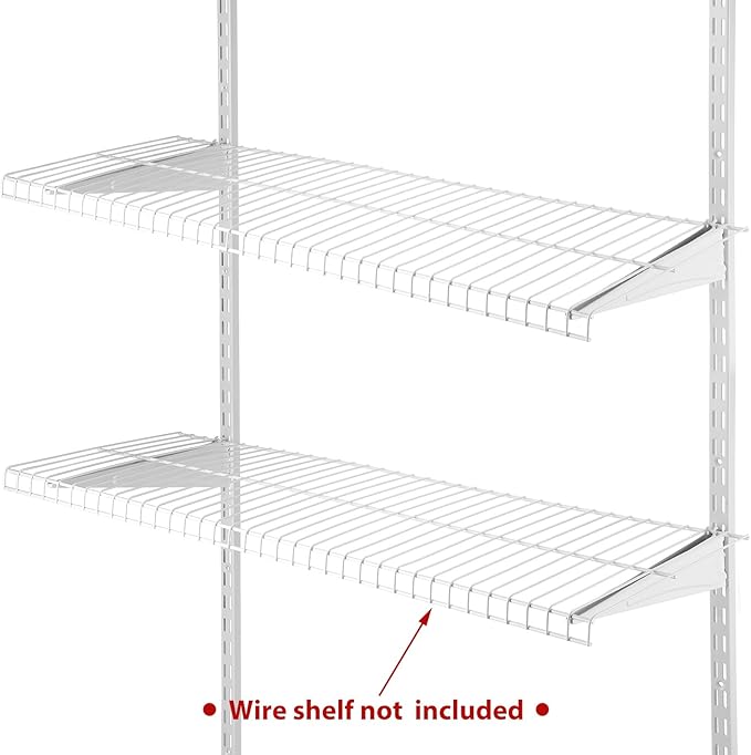CroBlissful 47.5 Inch Twin Rail Upright Wall Shelving System with 12 Inch Locking Shelf Bracket Adjustable Closet System Heavy Duty Metal Support for Deep Wire Shelving Closet (16 Pcs)