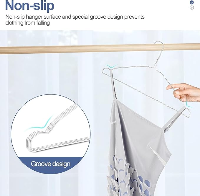 SPECILITE Wire Hangers 200 Pack, Metal Wire Clothes Hanger Bulk for Coats, Space Saving Metal Hangers 16.7 Inch Ultra Thin Non Slip with Groove, for Standard Size Suits, Shirts, Pants, Skirts-Silver