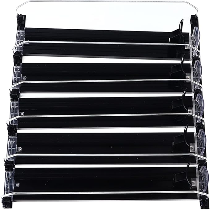 KIMISS Drink Organizer for Fridge Spring Loaded Adjustable Push Rod Slide Rail Soda Can Dispenser for Beer Beverages 38cm Black (Black)