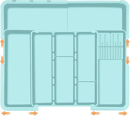 Homecor Utensil Drawer Organizer for Kitchen, Expandable Silverware Organizer Cooking Utensils Tray, Large Cutlery and Flatware Holder, Kitchen Tools & Gadgets Storage (Turquoise)