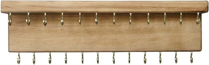 SANY DAYO HOME Jewelry Organizer with 24 Hooks and Cosmetics Shelf, 12 x 3 x 4 inches Wall Mounted Rustic Pine Wood Holder for Necklaces and Bracelets, Suitable for Kids and Adults (Brown)