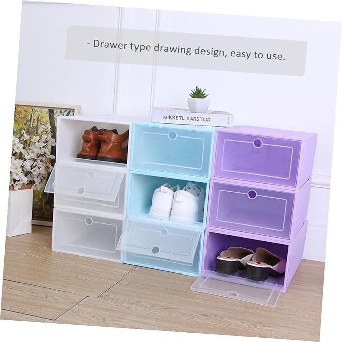 VICASKY 6pcs Transparent Plastic Superimposed Shoes Organizer Boxes Dustproof Stackable Shoe Storage Cases with Reinforced Design for Mens Sneakers