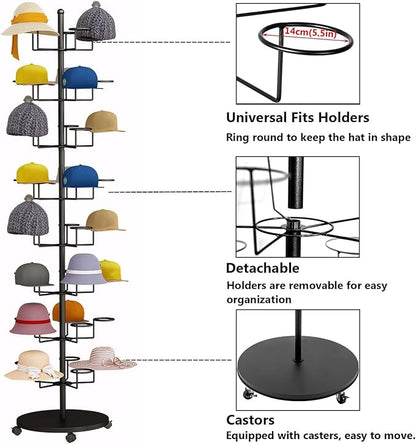 Standing Hat Rack Stand, Cowboy Hat with 30 Hooks, 6 Tier Metal Hat Organizer, Floor Hat Display for Home Store Vendors(Black,6 Tier)