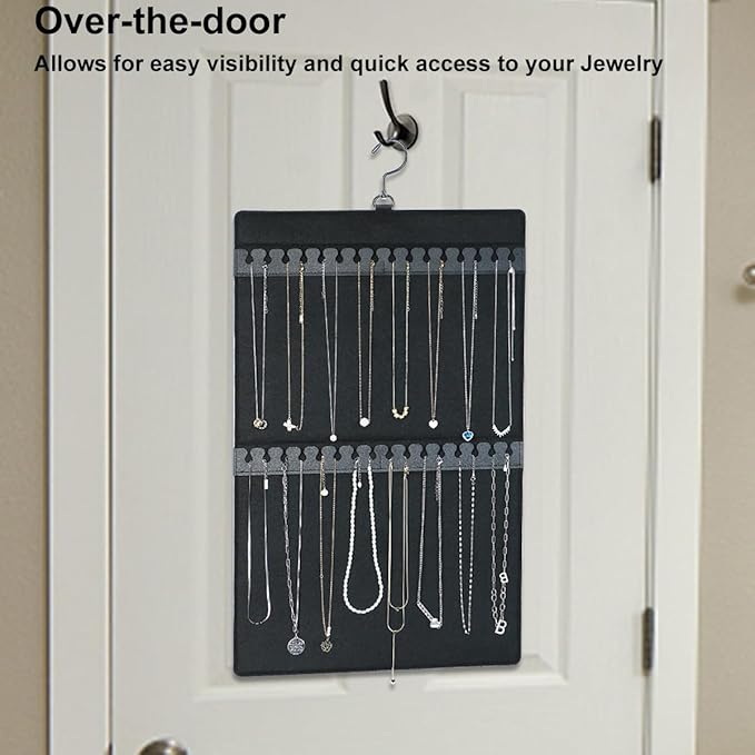 Dual Sided Hanging Jewelry Organizer with Hanger for Small Closet,Tangle Free Necklace Holder Over Door Large Capacity 300 Earrings+30 Necklaces, Soft Sturdy Felt Material,Gift Ready,1 Pack