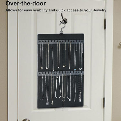 Dual Sided Hanging Jewelry Organizer with Hanger for Small Closet,Tangle Free Necklace Holder Over Door Large Capacity 300 Earrings+30 Necklaces, Soft Sturdy Felt Material,Gift Ready,1 Pack