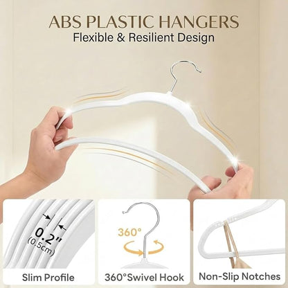 SMARTOR Plastic Hangers 50 Pack - Thin Clothes Hangers Heavy Duty | Durable | Lightweight | Space Saving | Slim | Flexible - Dorm Room Essentials for College Students - White