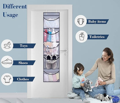 KEETDY Hanging Shelves Over the Door Organizer Storage for Closet with 5 Pockets Organizer for Bedroom Bathroom, 2 Pack（Grey）