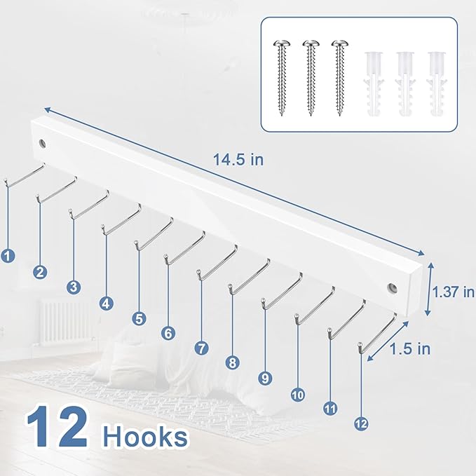 【2 in 1】 2 Pack Tie Organizer Belt Organizer Wall Mounted, Space Saving Tie Rack Belt Hanger for Closet with 24 Storage Hooks, Belt Tie Holder for Closet Organizer Storage White