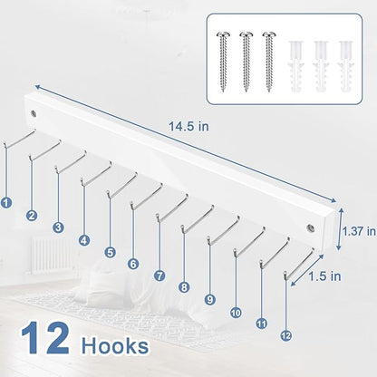 【2 in 1】 2 Pack Tie Organizer Belt Organizer Wall Mounted, Space Saving Tie Rack Belt Hanger for Closet with 24 Storage Hooks, Belt Tie Holder for Closet Organizer Storage White