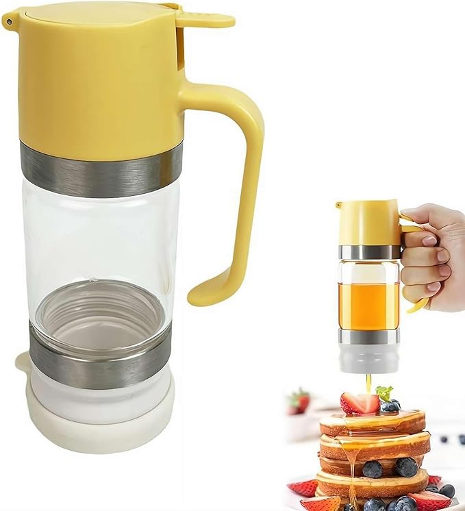 Honey Dispenser No Drip with Base, 2026 New Glass Honey Dispenser, Maple Syrup Dispensers, Syrup and Jam, Honeys Container with Handle, Mess-Free Honeys Jar Container for Quantitative Extraction