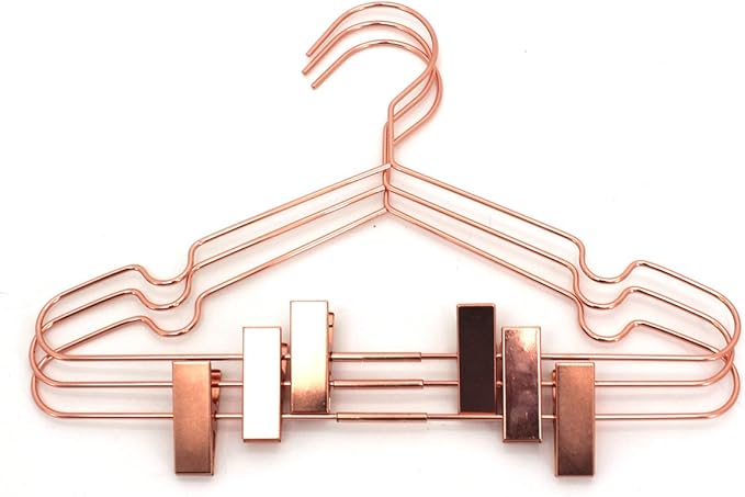 25Pack Koobay 13" Rose Gold Copper Shiny Metal Wire Clothes Hangers With Adjustable Clips for Shirts Coat Storage & Display