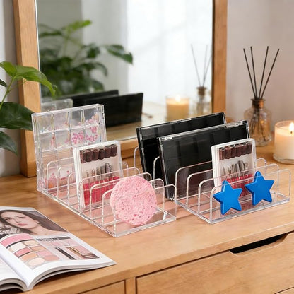 WECHENG 2 Pack Acrylic Eyeshadow Makeup Palette Organizer: Clear Makeup Organizer for Drawer - 7-Section Cosmetic Organizer for Vanity Countertop Storage Accessories for Palettes & Blushes