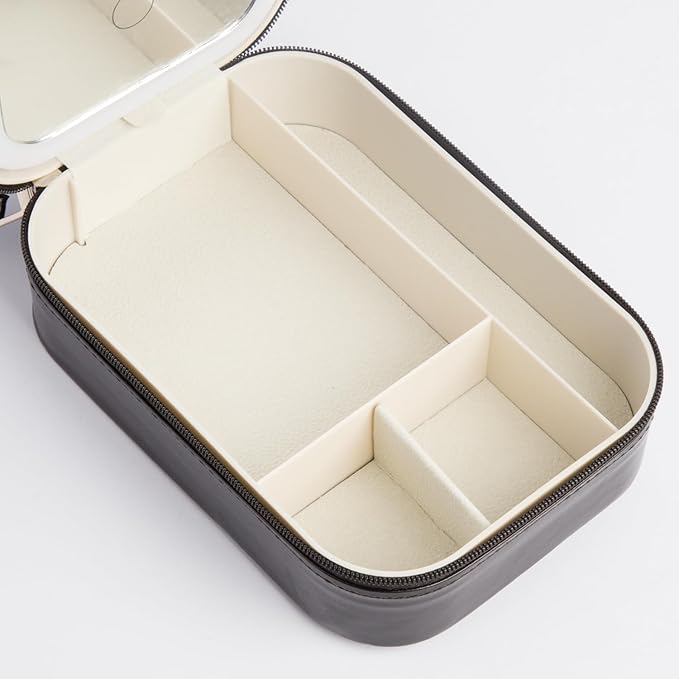 Small Makeup Box with Light-Filling Mirror, Portable Cosmetics Case, LED light Makeup Storage Box (Black)