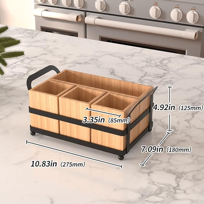 Silverware Caddy Wood Utensil Organizer Holder For Spoons Forks Plates Napkins Silverware Utensil Caddy Cutlery Flatware Box for Paper Plate Dispenser
