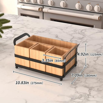 Silverware Caddy Wood Utensil Organizer Holder For Spoons Forks Plates Napkins Silverware Utensil Caddy Cutlery Flatware Box for Paper Plate Dispenser