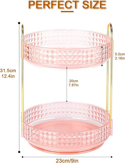 Fangoo 2 Tiers Pink Rotating Makeup Organizer for Vanity 360 Spinning Skincare Organizers for Dresser Perfume Organizer Large Skincare Make up Storage Cosmetic Organizer for Bathroom Countertop