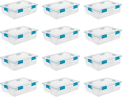 Sterilite 12-Pack Gasket Box, Weather-Resistant Storage Bins with Latching Lids, 37 Quart - Heavy-Duty Organizing Containers for Closet, Bathroom, and Office