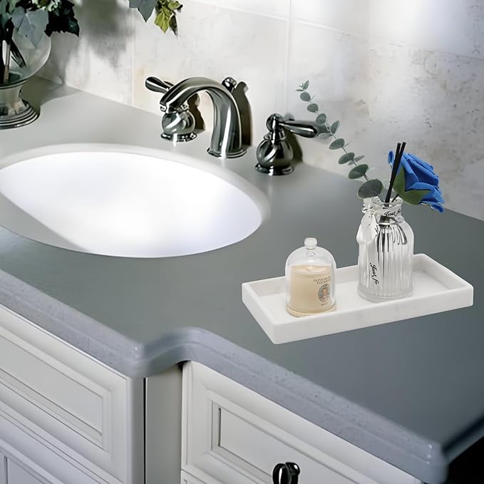 8 Inch Marble Bathroom Tray for Counter Silicone Vanity Perfume Soap Dispenser Decorative Tray, Marble Color