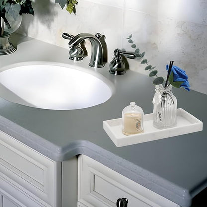 8 Inch Marble Bathroom Tray for Counter Silicone Vanity Perfume Soap Dispenser Decorative Tray, Marble Color