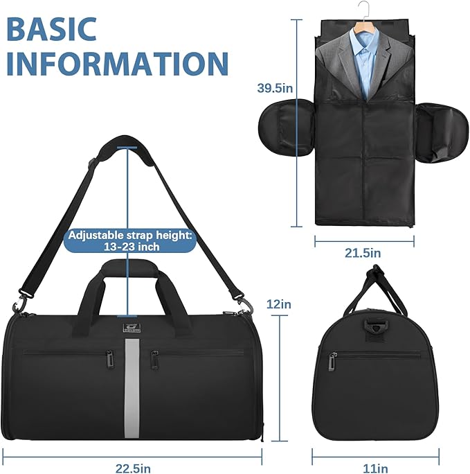 Garment Bags for Travel,50L Carry on Convertible Garment Duffle bag with Shoulder Strap,3 in 1 Hanging Suit Travel Bag with Shoulder Strap
