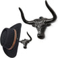 Cowboy Hat Holder for Wall Cowboy Hat Hook 2 Pack Bull Head Metal Hat Rack Cast Iron Hat Hanger Vintage Western Decor Longhorn Wall Decor Rustic Hooks for Closet Bedroom Living Room Western Gifts