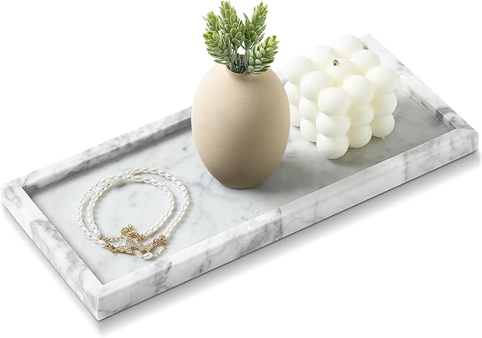 Natural Marble Vanity Tray, Luxury Stone Organizer for Bathroom & Kitchen Counter | Holds Soap Dispenser, Jewelry, Perfume | Non-Resin, Non-Ceramic Décor