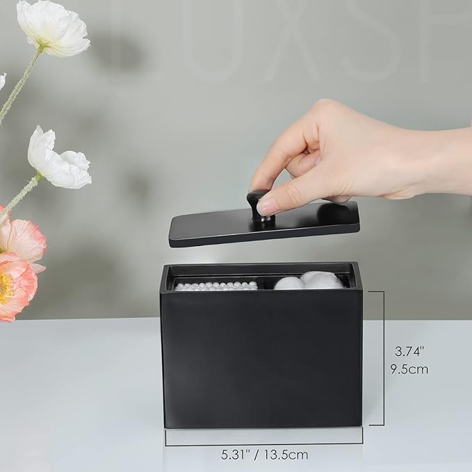 Luxspire Cotton Swab Holder, Qtip Holder Dispenser with Lid, 2 Compartments Cotton Ball Organizer, Bathroom Container, Q Tip Jar, Floss, Bathroom Accessories - Matte Black