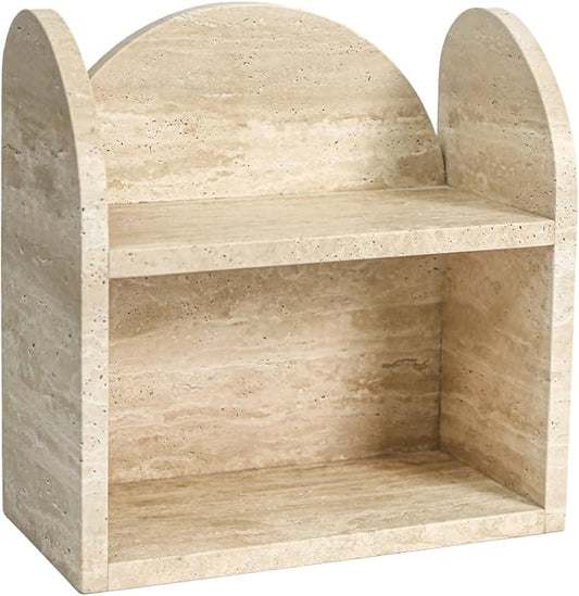 DUANYAN Travertine Bathroom Counter Organizers and Storage, 2-Tier Luxurious Makeup Organizer for Perfume Cosmetic Skincare Jewelry, Natural Stone Counter Shelf, No Assembly Required