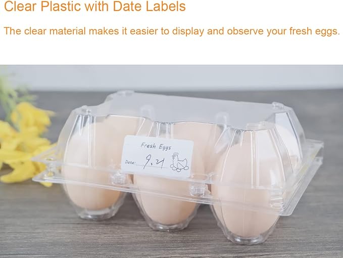 Egg Cartons 60 Packs, Clear Eco-friendly Plastic Blank Egg Cartons with Free Labels, Holds up to 6 Eggs Securely, Perfect for Family Pasture Farm Markets Display - Medium