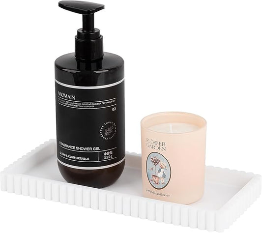 Silicone Bathroom Tray Small Vanity Organizer Rectangle Sink Caddy Sponge Holder Kitchen Counter Decor for Dish Soap, Perfume, Candle, White