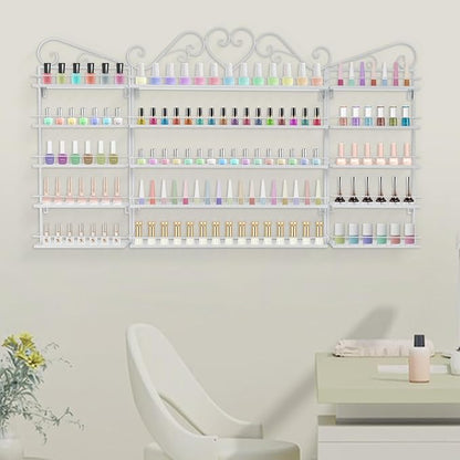 5 Tiers Wall-Mounted Nail Polish Storage Racks Metal Nail Polish Holder Cosmetic Display Case Lipstick Perfume Wall-Mounted Shelf for Home Spa Nail Salon Shop