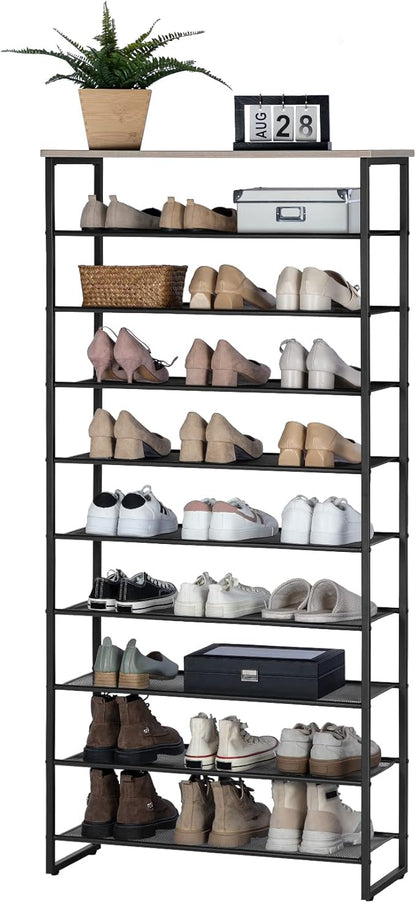 HOOBRO 10-Tier Shoe Rack for Entryway, 29.5" L Shoe Storage Organizer, Large Capacity Shoe Shelf for Closet, Front Door Entrance, Hallway, Holds 36-40 Pairs of Shoes, Greige and Black BG107XJ01
