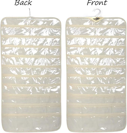 80 Pockets Hanging Jewelry Organizer, 2 Sided Over the Door Wall Mount Rotating Hanger Clear Window Storage Bag for Small Items Earrings, Rings, Necklaces, Bracelets, Hair Clips