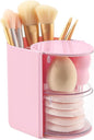 DASITON 2-Layer Makeup Brush Holder with Hair Accessories Organizer, Rotatable Desktop Organizer Case for Hair Clip, Makeup Sponge, Jewelry and Hair Accessories, Hair Brush Holder for Vanity (Pink)