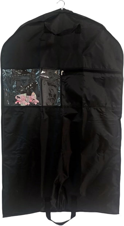 Dance Costume Garment Bag for Travel with Handles, 39 Inch Garment Bag for Dance Competitions, Kids Hanging Clothes Cover for Girls Closet Storage with 4 Zippered Pockets (Black-1 Pack)