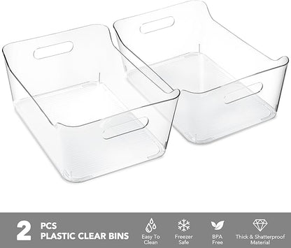 Tiawudi 2 Pack Plastic Storage Bins, Extra Large Pantry Organizer, 13.5" x 10" Clear Storage Containers and Organizer Bins, Multi-Use Bins for Home, Kitchen, Closet and Cabinet