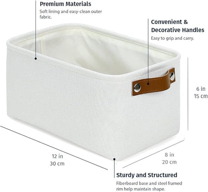 OrganiHaus 12x8in Canvas Storage Baskets 6 Pack | SMALL Fabric Bins for Shelves | Pantry & Bathroom Organizer | Full Off-White
