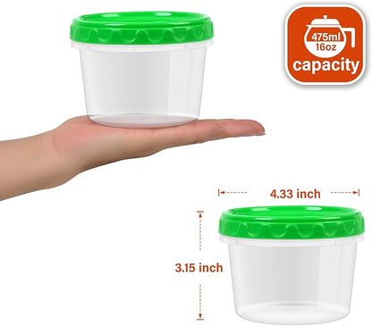 EONJOE 16 oz Plastic Freezer Containers with Lids 2 Cup Food Storage Container BPA Free Stackable Airtight Dishwasher Safe,6 Pack
