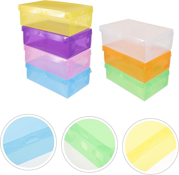 7Pcs Stackable Plastic Shoe Storage Boxes with Flip Covers Transparent Colored Organizer for Men Women Space-saving Sneaker Containers for Closet and Under Bed