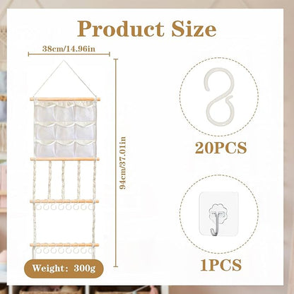 Hair Clip Holder Organizer Macrame Bow Organizer for Girls,Headband Holder Hair Accessories Storage Large Capacity Wall Hanging for Door Bedroom Wardrobe Home Decor (Beige B)