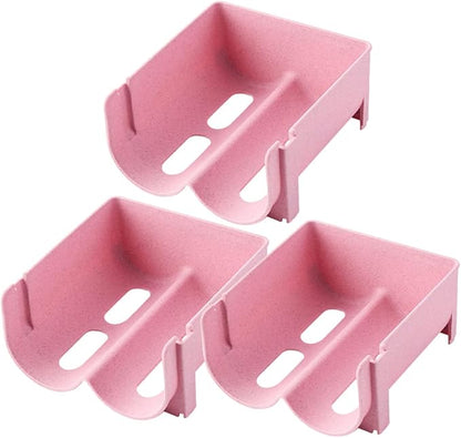 3pcs Stackable Beer and Beverage Organizer Rack Multi-function Plastic Drink Storage for Refrigerator Easy- Can Holder Space-saving Kitchen Rack Pink