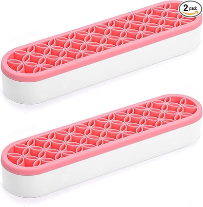 2 PCS Multi-Purpose Cosmetic Storage Box, Desktop Organizers Silicone Make Up Brush Storage Stand Desktop Storage Box for Brush,Pencil,Art Supplies, Painting Brush(Pink)