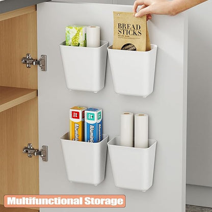 4Pcs Kitchen Cabinet Door Storage Bins, Wall Mount Organizer of Small Items, Basket for Wardrobe Bathroom Refrigerator Pantry Office