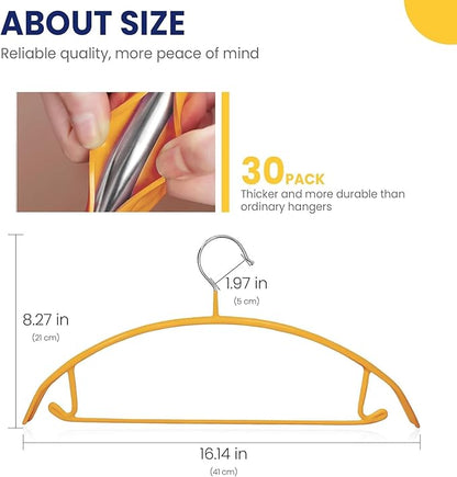 Jiang&Rong 30 Pack 16 Inch Rubber-Coated Non-Slip Metal Hangers - Heavy Duty No Bump Closet Hangers for Coats, Shirts, Suits, Sweaters (30-Pack, Orange)