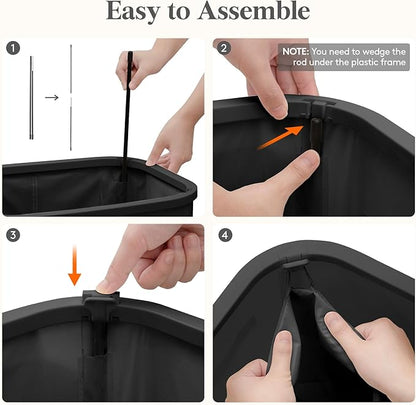 Lifewit Slim Laundry Basket with Lid, Narrow Large Laundry Hamper with Plastic Handles and Removable Bag, Tall Foldable Dirty Clothes Hampers for Laundry Room, Bedroom, Bathroom, Dorm, 65L Black