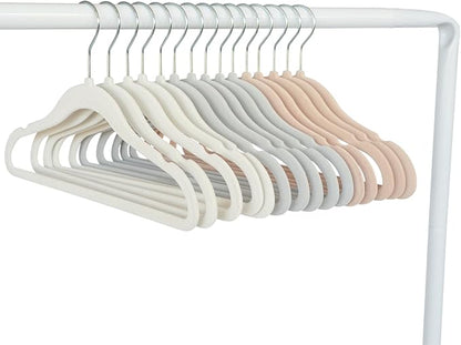 3 Sprouts Velvet Baby Hangers - Non-Slip Hangers for Infant and Toddler Clothes - Slim Space-Saving Design with Nordic Colors for Nursery - 30 Pack - Assorted Cream, Grey, Hazelnut