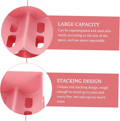 4Pcs Stackable Soda Dispenser Rack Organizer for Fridge Wine Holder and Beverage Storage Space Saving Design for Cans and Bottles Neat Storage Pink